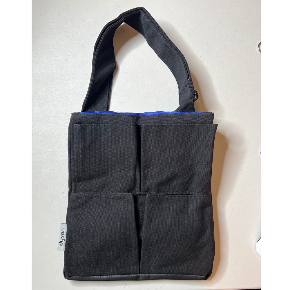 Dyson Black Canvas Tool Organizer Bag with Blue Lining and Adjustable Strap